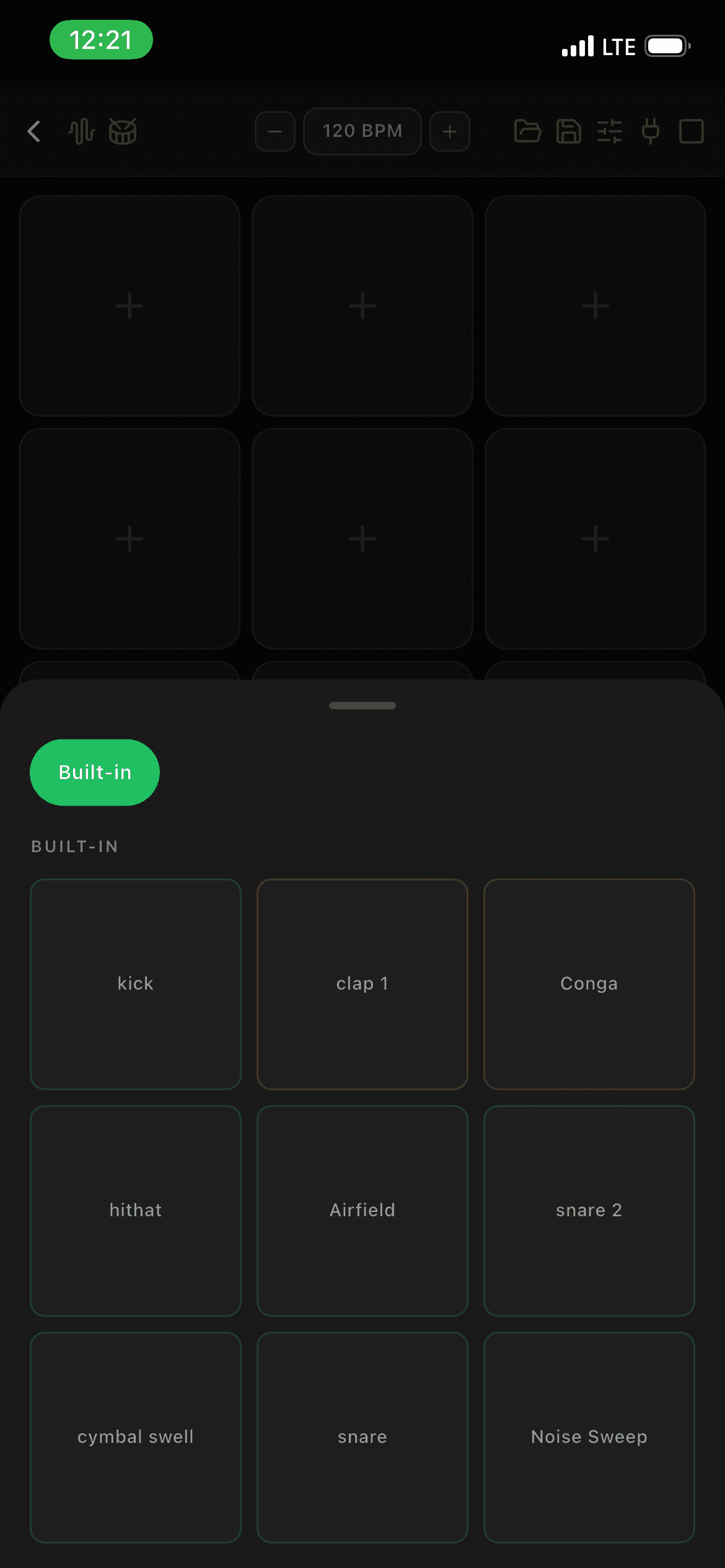 Kiɗa built-in samples picker